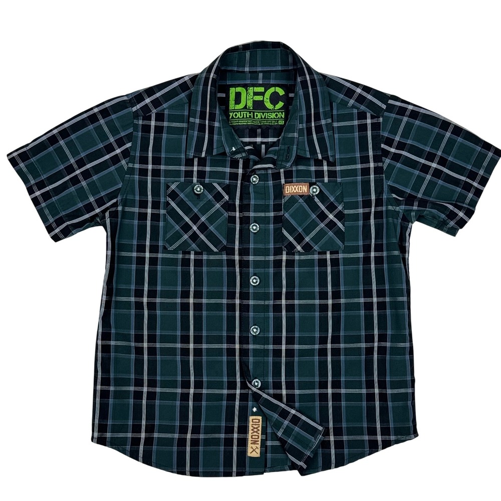 Dixxon Flannel Co. DFC Youth Division Plaid Shirt Button Up Kids XS Green Black